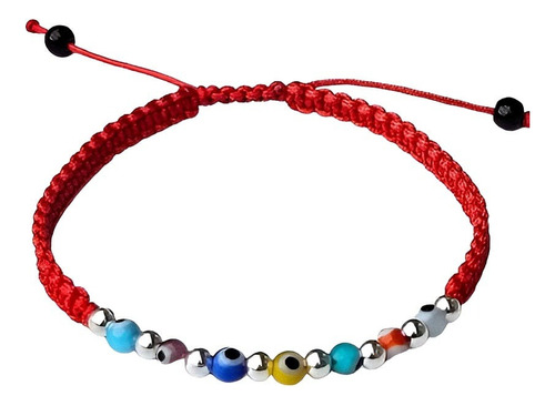 Pulsera Macrame Ojitos Turco Multicolor Bolitas Plata 925