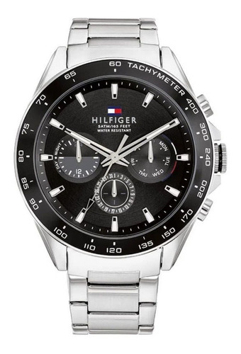 Reloj Tommy Hilfiger Hombre Owen 1791967 Color De La Malla Plateado Color Del Bisel Negro Color Del Fondo Negro