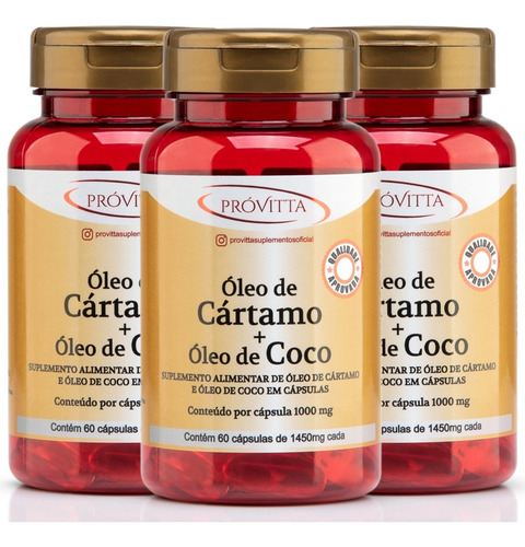 Kit 3 Óleo De Cártamo + Óleo Coco 1000mg Termogênico 60 Cáps