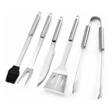 Set Parrillero Kit Asado Pack X5 Pzas Utensilios Acero Bbq