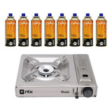 Kit Economico Fogareiro Inox Stain + 8 Cartuchos Camp Gas