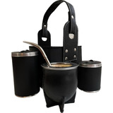 Set Matera Canasta Cuero Premium + Mate + Bombilla + Yer/azu