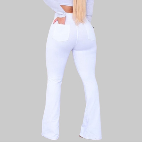 Calça Feminina Flare Bailarina Branca Em Coton Jeans