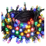 Cordão 100 Led 8 Funções Colorido Fio Verde Natal 10m 110v