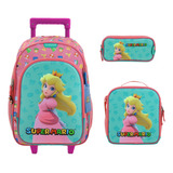 Kit De Mochila Lonchera Y Lapicera Princesa Peach Shaw Primaria Carro Vs4047