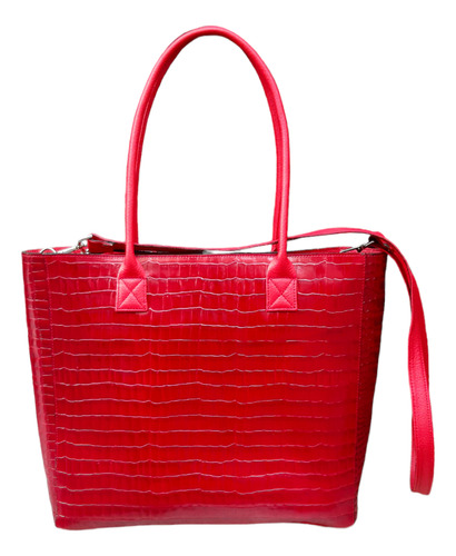 Cartera Tote Bag Dolores 100% Cuero Color Cr Rojo. Orifaz 