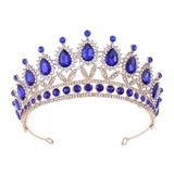 Corona Dorada Con Cristales Azul Rey Para  Xv Años