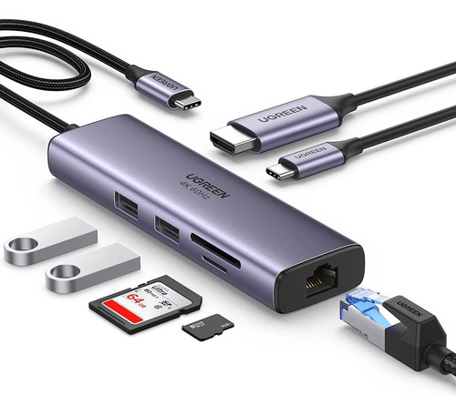 Adaptador Hub Usb C 7 Em 1 Hdmi 4k 60hz Rj45 Dex Sd Pd 100w