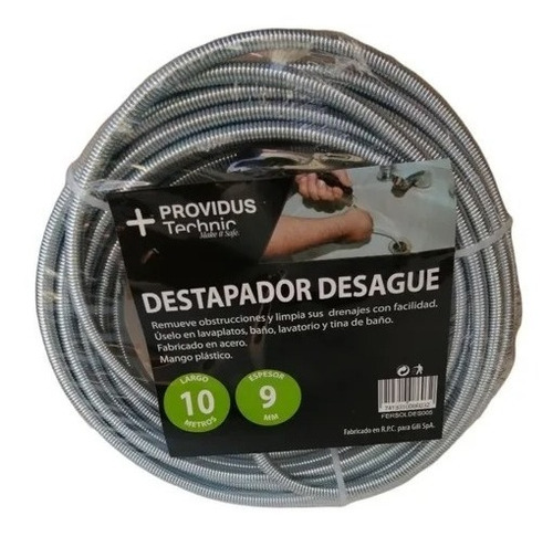 Destapador Desague, Cañeria 9mm X10 Mt./ferreup.