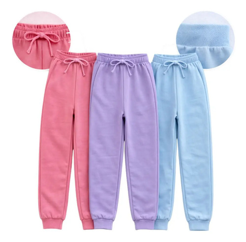 Kit 3 Calça Infantil Juvenil Moletom Punho Menina - Boa! | MercadoLivre