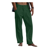 Pantalones Casuales Sueltos De Lino Con Cordón Para Hombre