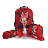 Kit Mochila Infantil Escolar Minnie Mouse Rodinhas Tam G