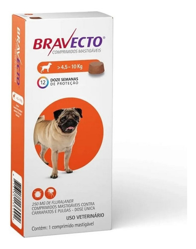 Pastilla Antiparasitario Para Garrapata Msd Bravecto Comprimido Mastigável Bravecto Comprimido Para Perro De 4.5kg A 10kg Color Marrón Claro