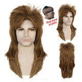 Peruca Masculina Marrom Estilo Mullet