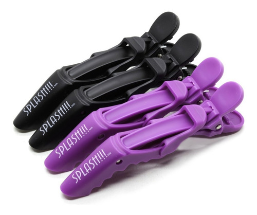 4 Pinzas Para Cabello Pico De Cocodrilo Plástico 1476-00 Color Negro/morado