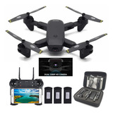 Drone Dm107s Plegable Doble Cámara Wifi Full Hd + 3 Baterías Color Negro