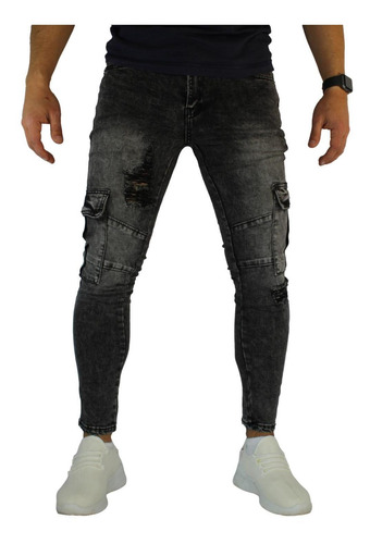 Jeans Cargo Pitillo Elasticado Hombre