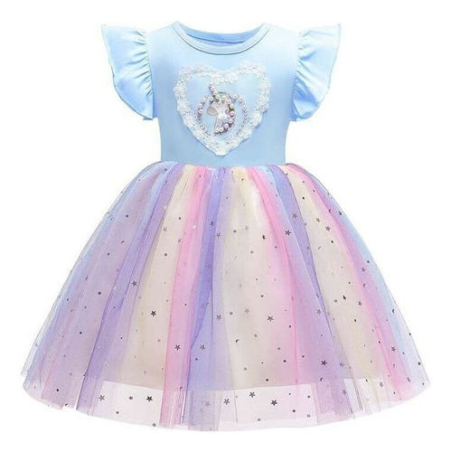 Vestido De Princesa De Unicornio Con Volantes Para Niñas