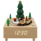 Oct17 Caja De Música De Madera De Navidad Reloj Despertador,