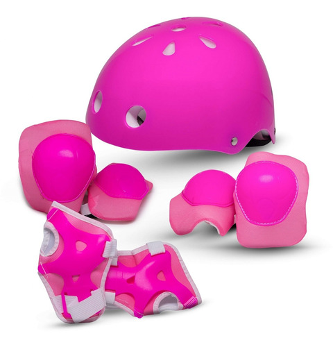 Kit Proteção Infantil Capacete De Bike Skate Rava Play Rosa