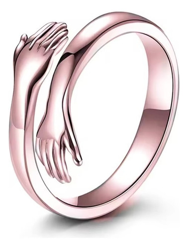 Anillo Acero Inoxidable Pareja Abrazo Ajustable Rosa Dorado 