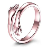 Anillo Acero Inoxidable Pareja Abrazo Ajustable Rosa Dorado 