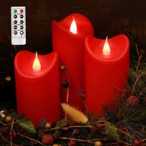 Giveu Paquete De 3 Velas De Navidad Rojas Impermeables Para