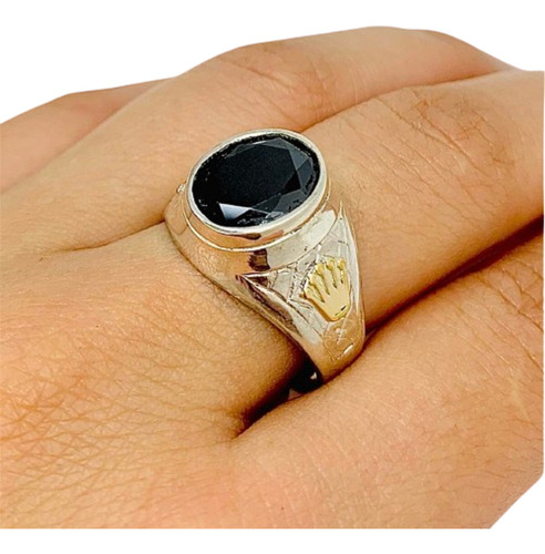 Anillo Para Hombre Sello Oval Grande Piedra Plata Oro Ap 489