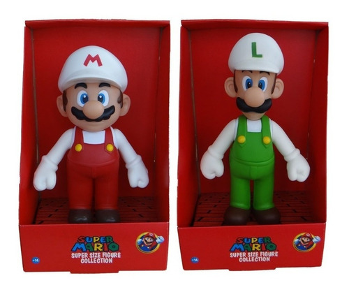 Bonecos Grandes Super Mario Fire Branco E Luigi Fire 23cm 