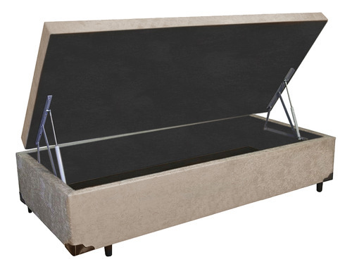 Cama Box Baú Mega Solteiro Suede Bege 88x188x41