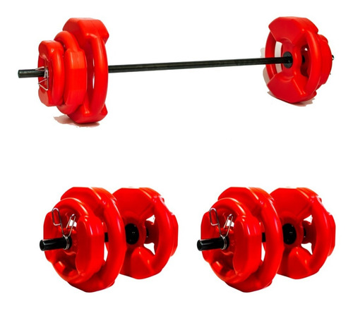 Kit Barra + 2 Mancuernas Hierro + Set 26kg En Discos Cagarre