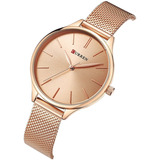 Curren Reloj Mujer Minimalista Correa Metal Malla Oro Rosa