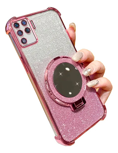 Esquinas Reforzadas Funda De Moda Brillo Brillante Case Para Oppo Reno 5 Lite, With Espejo Soporte