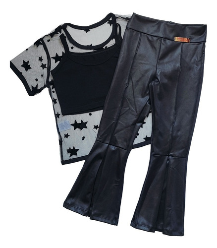 Conjunto Infantil  Menina Flare Pretinho Luxo Do 2 Ao 10