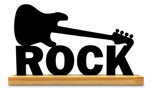 Placa Decorativo Rock E Guitarra Display Madeira Preto 