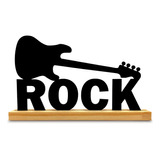 Placa Decorativo Rock E Guitarra Display Madeira Preto 