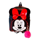 Mochila Infantil Minnie Menina Laço Chaveiro Pompom Grátis