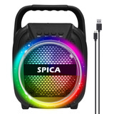 Parlante Spica Sp-2065 Bluetooth Portatil Led Rgb Inalambric Color Negro