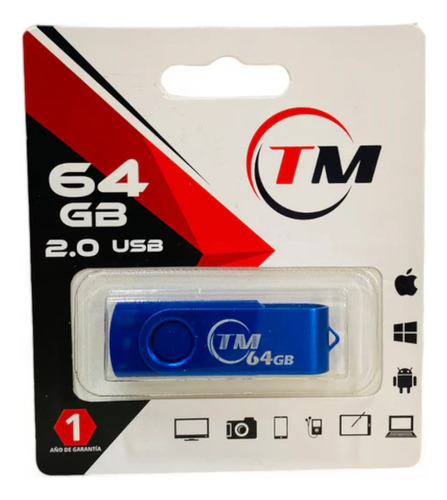 Memoria Usb 64 Gb Vel. Escritura De 2.0 14 Mb S De Lectura