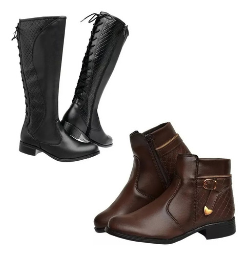 Botas Feminina Montaria Cano Longo E Coturno Combo 2 Pares*