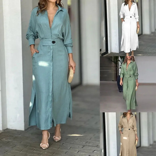 Vestido Largo Tipo Cárdigan De Color Liso 2026nuevo