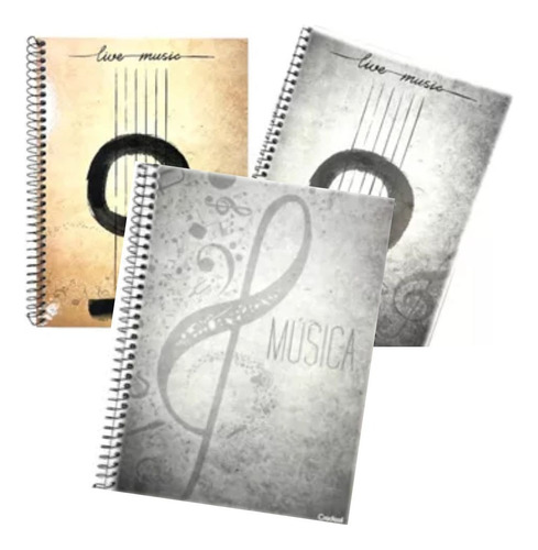 Kit 3 Caderno De Música Com Pautas 50 Folhas Espiral Escolar