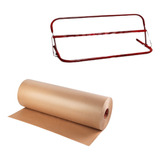 Combo Porta Rollo + Papel Bobina Madera 40 Cm Marron Kraft 