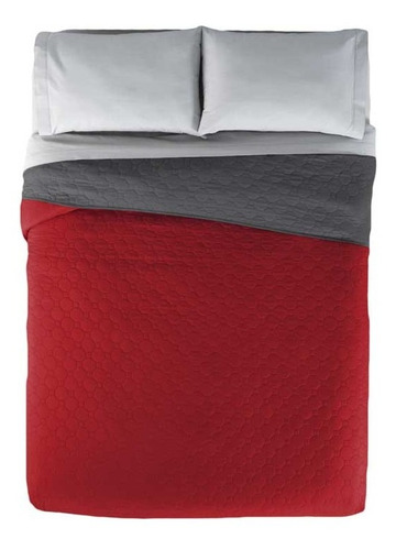 Edredon Novo Rojo Gris Individual + Cubre Colchon Bora