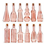 Mini - Botellas Pequeñas De Vidrio Rojizas Vintage Con Corch