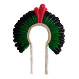 Cocar Indígena Penas Coloridas Decoração Verde E Preto