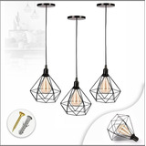 3 Lustre Pendente Luminária Retrô Balcão Aramado Diamante 