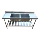 Pia De Aço Inox Industrial 180x60x90 Cm Cuba Dupla Nortinox