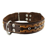 Cuero Auténtico Collar Trenzado Perro Tachonado, Brown 1,5  