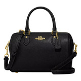 Bolsa  Coach Ch280 Ime74 Diseño Liso De Lona Y Cuero  Negra Con Correa De Hombro Negra Asas Color Marrón Y Herrajes Oro